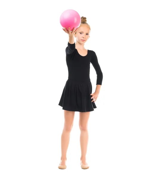Little gymnast doing exercise with ball — Stock Photo, Image