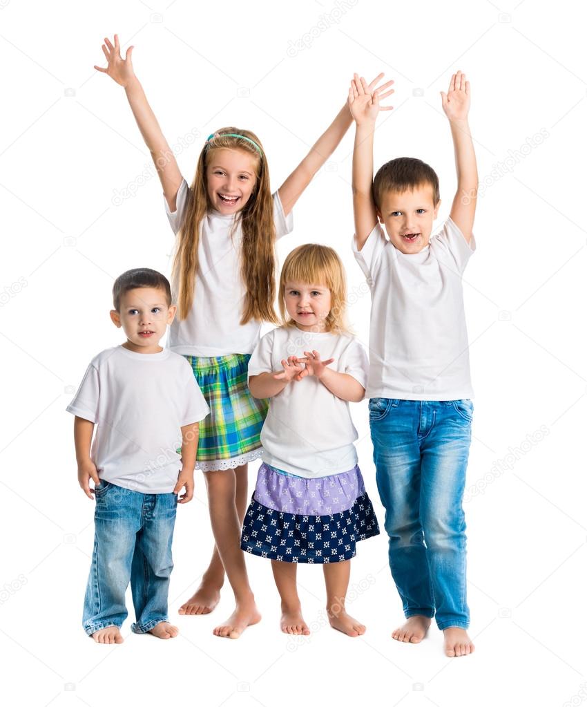 smiling children with arms up
