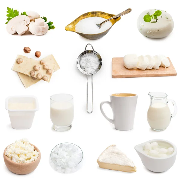 Колаж білих кольорів продуктів — стокове фото