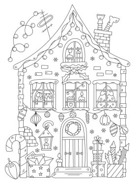 Yetişkinler ve Çocuklar için Noel Evi Boyama Sayfası