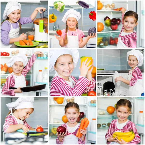 Chica en la cocina preparando una comida — Foto de Stock