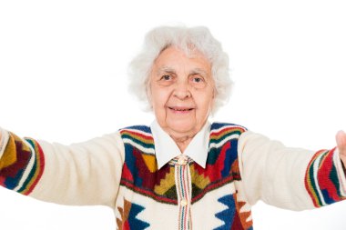 yaşlı kadın alarak selfie