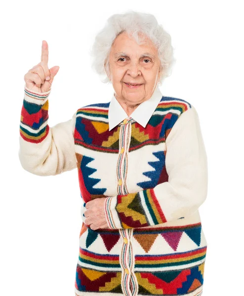 Anciana señalando hacia arriba — Foto de Stock