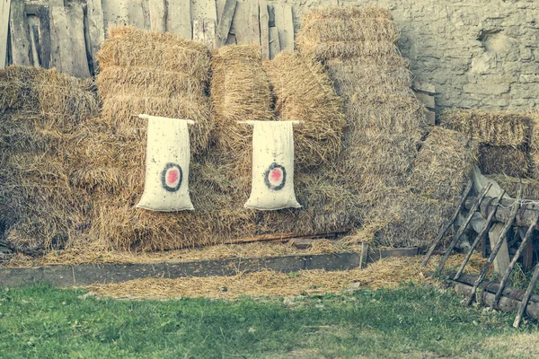 Alvo de tiro com arco no fundo de palheiro — Fotografia de Stock