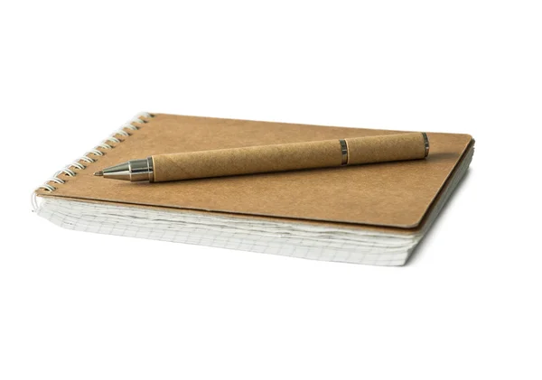 Eco notebook and pen with carton covers — Stock Photo, Image
