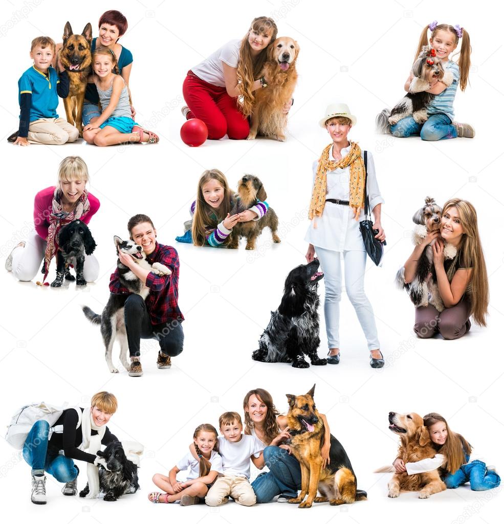 children and adults with dogs