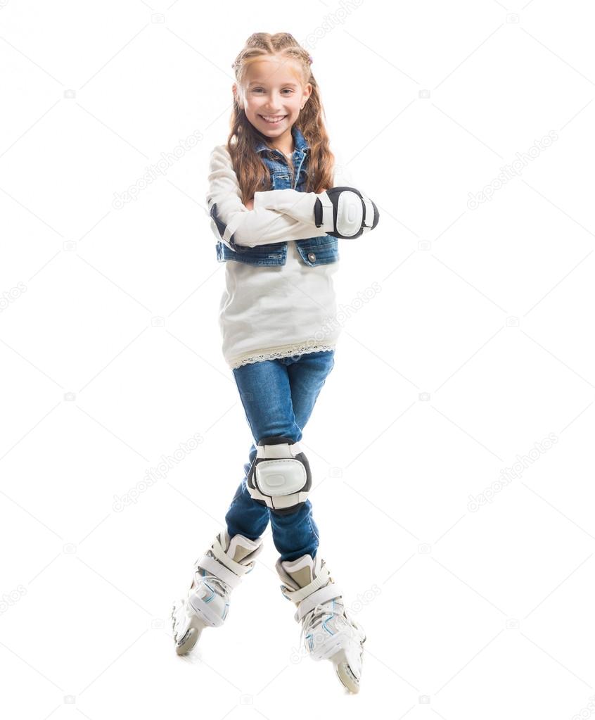 smiling teenager girl on rollerskates