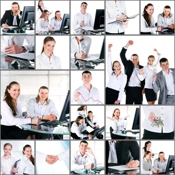 Collage of young people in modern office — Stok fotoğraf