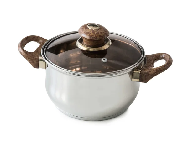 New steel pot with glass lid — Stock Photo, Image