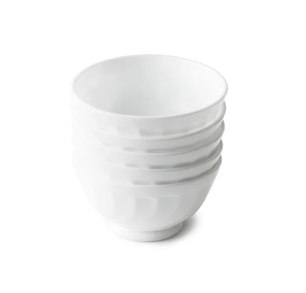 Set of white plastic bowls — Stock Photo, Image