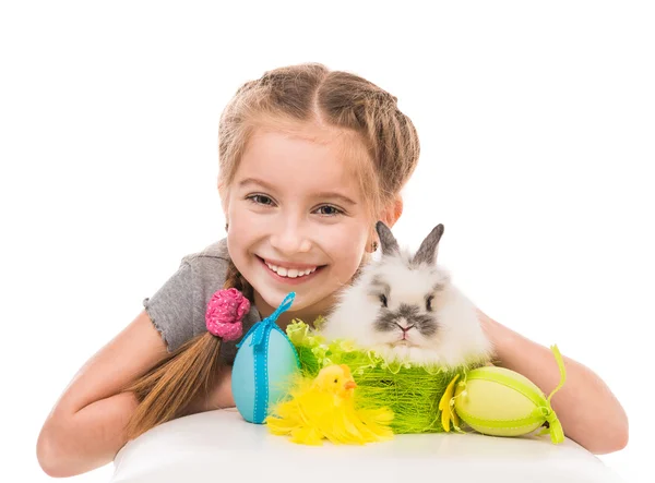 Little girl with a rabbit — Stockfoto