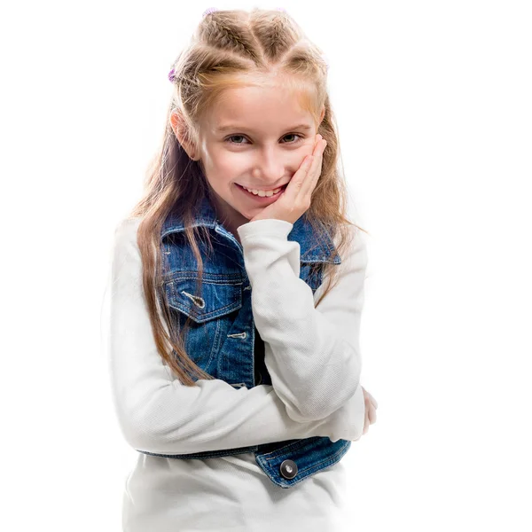 Little girl pointing upwards — Stock Photo, Image