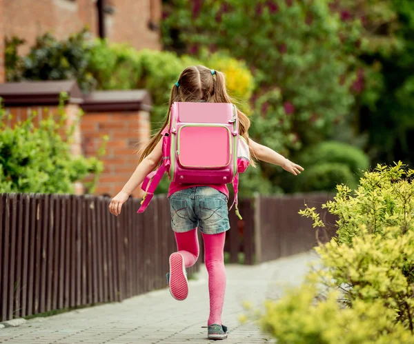 Little girl  run to school — Stock Photo, Image