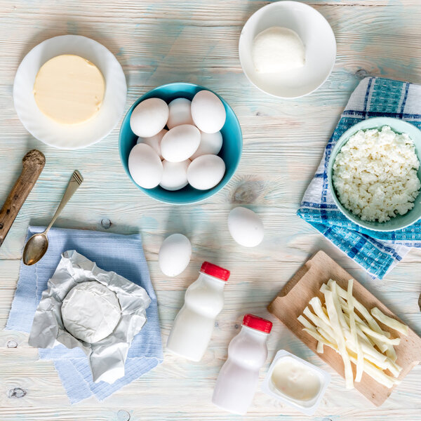 set of dairy products top view