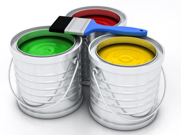 Tres latas de pintura de color — Foto de Stock