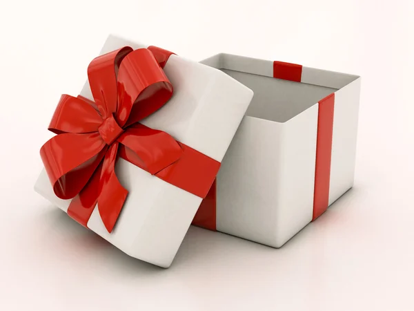 Cajas de regalo blancas abiertas con cinta roja —  Fotos de Stock