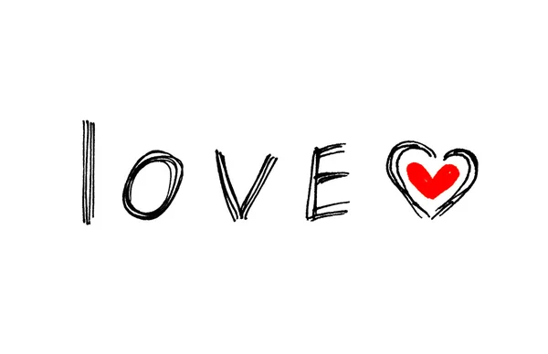Woord '' liefde '' met abstracte hart op witte achtergrond — Stockfoto