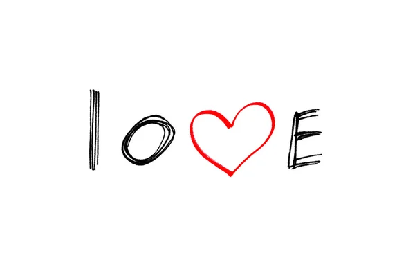 Word '' Love'' absztrakt szívvel a fehér háttér — Stock Fotó