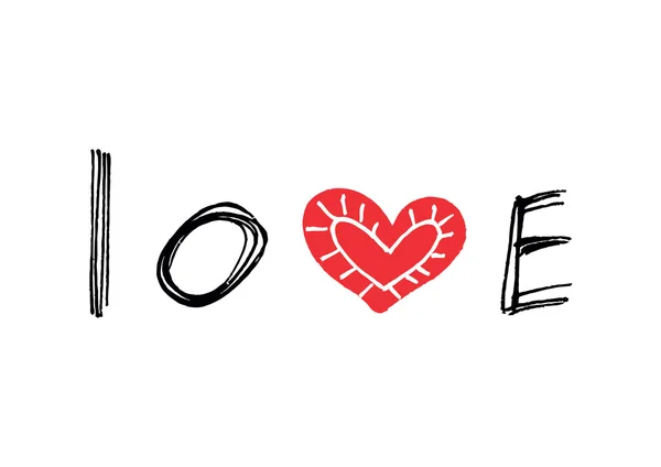 Wort "Liebe" mit abstraktem roten Herz — Stockvektor