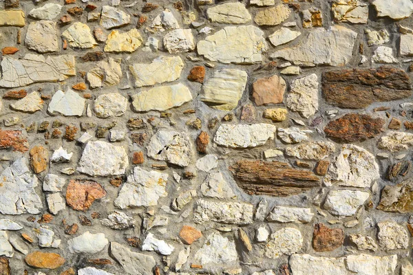 Old Wall Texture Various Stones Lit Sun Closeup Background — Stock Photo, Image