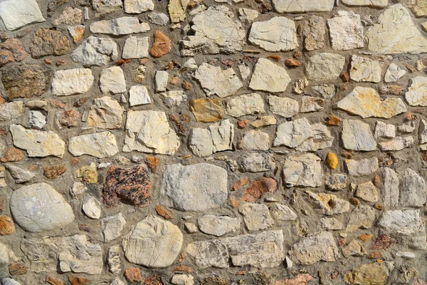 Old Wall Texture Various Stones Lit Sun Closeup Background — Stock Photo, Image