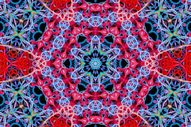 Siyah arkaplana yakın plan parlak çok renkli ipliklerin soyut deseni