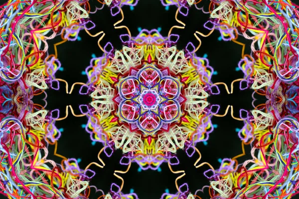 Patrón Abstracto Hilos Multicolores Brillantes Sobre Fondo Negro Con Efecto — Foto de Stock