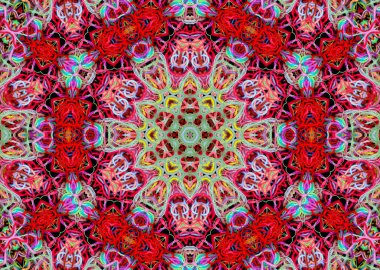 Siyah arkaplan üzerinde 3B etkisi olan çok renkli parlak ipliklerin soyut eşmerkezli deseni