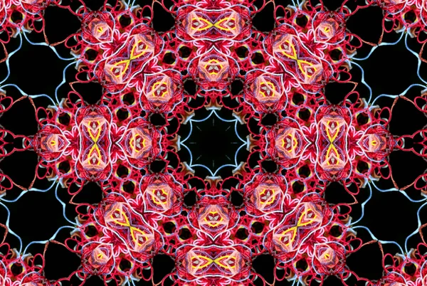 黒の背景に3D効果を持つ明るい多色糸の抽象的な同心円状のパターン — ストック写真