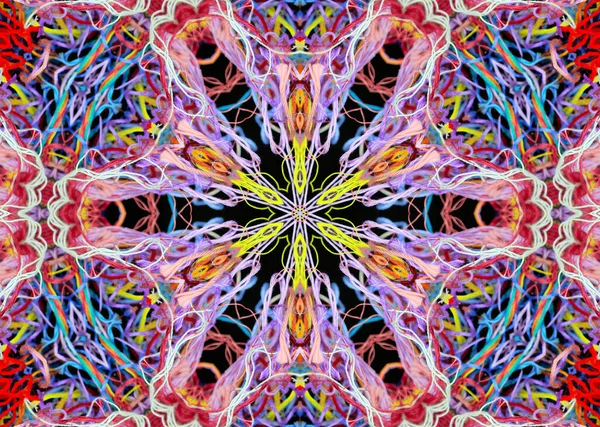 Абстрактный Концентрический Рисунок Ярких Разноцветных Нитей Эффектом Черном Фоне — стоковое фото