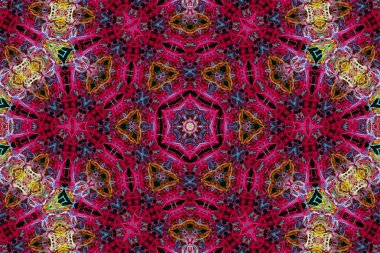 Siyah arkaplanda üç boyutlu efektli parlak renk ipliklerinin soyut deseni