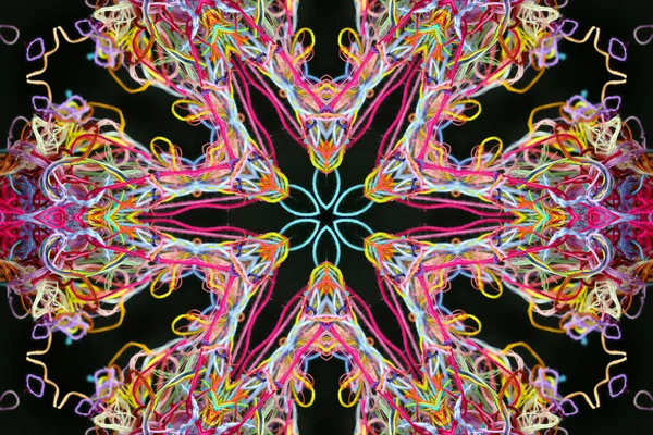 Абстрактный Рисунок Ярких Разноцветных Нитей Черном Фоне Эффектом — стоковое фото