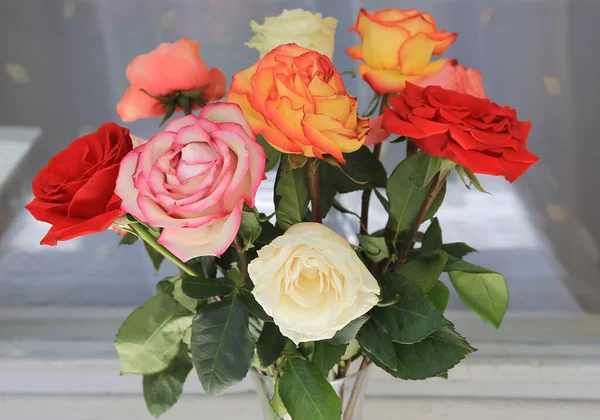 Букет Різнокольорових Троянд Крупним Планом — стокове фото