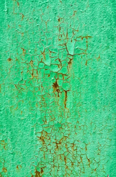 Textura Pared Metálica Pintada Verde Agrietada Oxidada Del Tiempo Fondo — Foto de Stock