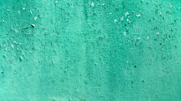 Texture Green Painted Metallic Wall Cracked Time Vintage Weathered Background — Stock Photo, Image