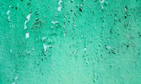 Texture Green Painted Metallic Wall Cracked Time Vintage Weathered Background — Stock Photo, Image