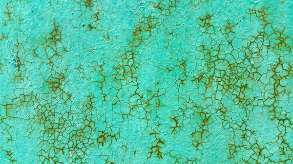 Textura Pared Metálica Pintada Verde Agrietada Oxidada Del Tiempo Fondo — Foto de Stock