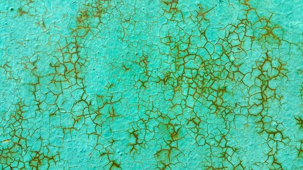Texture Mur Métallique Peint Vert Fissuré Rouillé Temps Temps Arrière — Photo