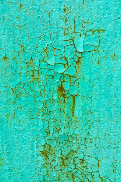 Textura Parede Metálica Pintada Verde Rachada Enferrujada Tempo Vintage Resistiu — Fotografia de Stock