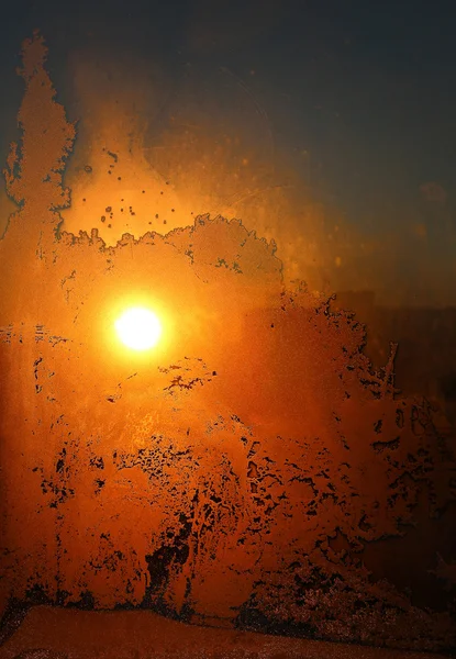 Naturis mönster och solljus på vintern glas — Stockfoto