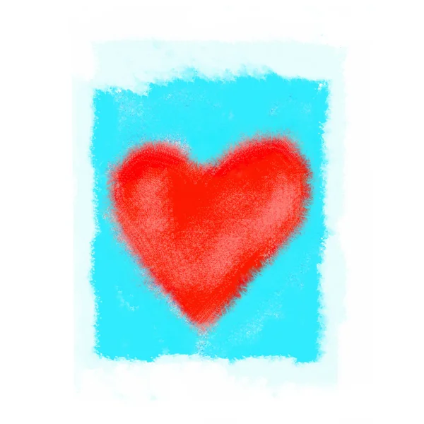 Mavi arka plan üzerinde soyut parlak kırmızı kalp — Stok fotoğraf
