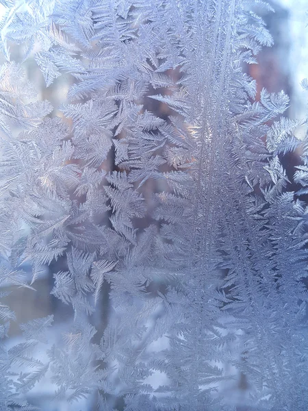 Patrón de hielo en vidrio de invierno —  Fotos de Stock