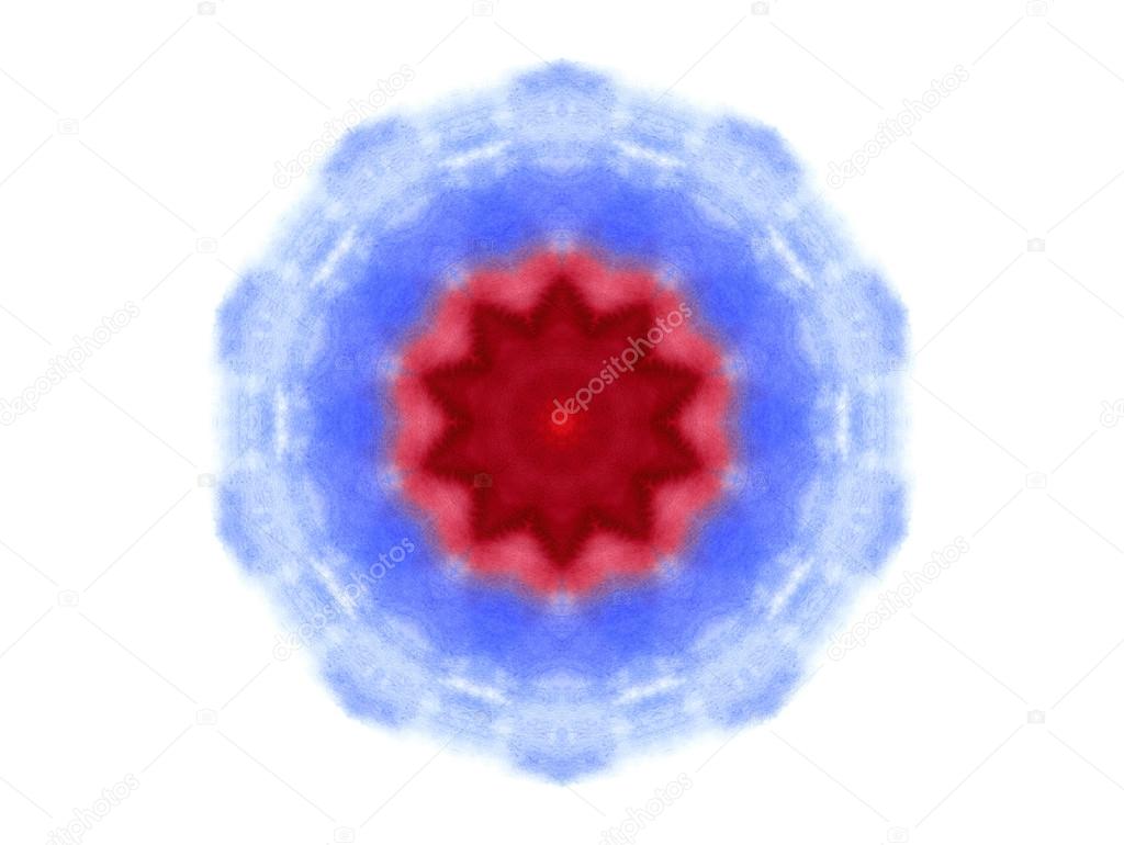 Bright abstract blue and red watercolor shape