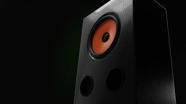 Parlak siyah hoparlörün geniş açılı görüntüsü