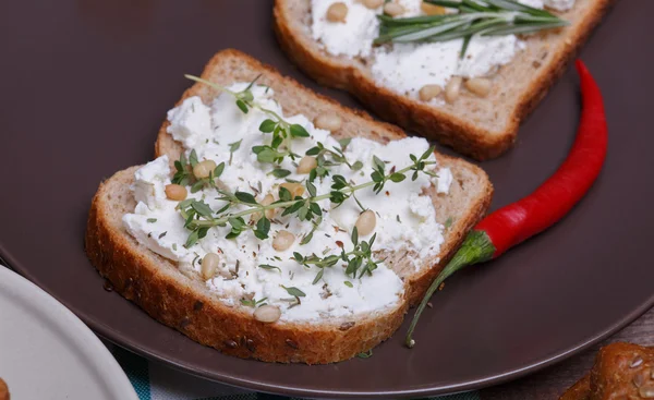 Sandwich with soft cheese — Stock Photo, Image