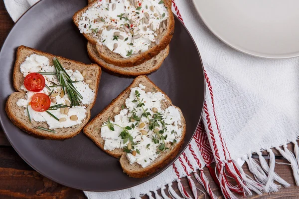 Sandwich with soft cheese — Stock Photo, Image