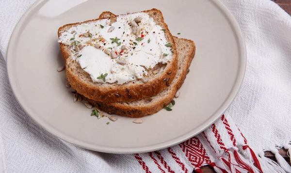 Sandwich with soft cheese — Stock Photo, Image