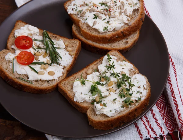 Sandwich with soft cheese — Stock Photo, Image