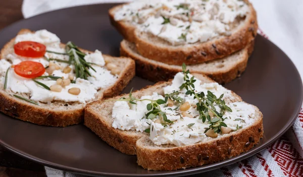 Sandwich with soft cheese — Stock Photo, Image