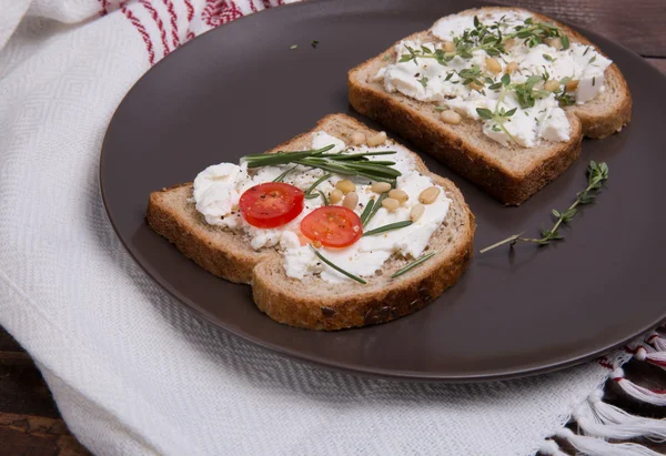 Sandwich with soft cheese — Stock Photo, Image